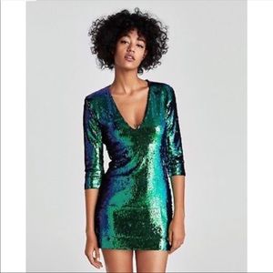 Zara two-toned green sequin mini dress